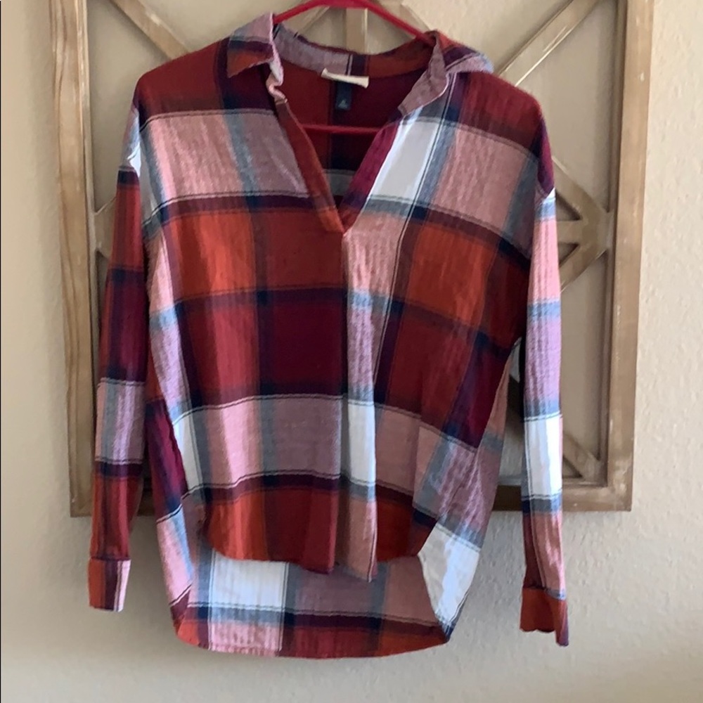 Universal thread flannel top asymmetrical hem